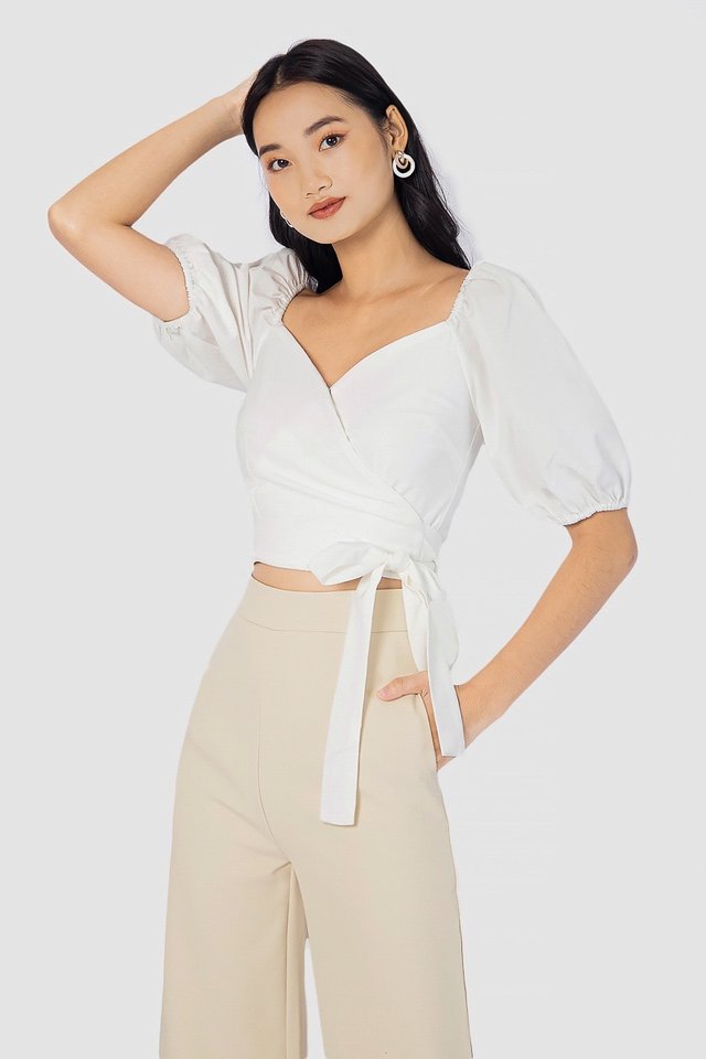 ELIAS WRAP TIE-SASH TOP #MADEBYLOVET (WHITE)