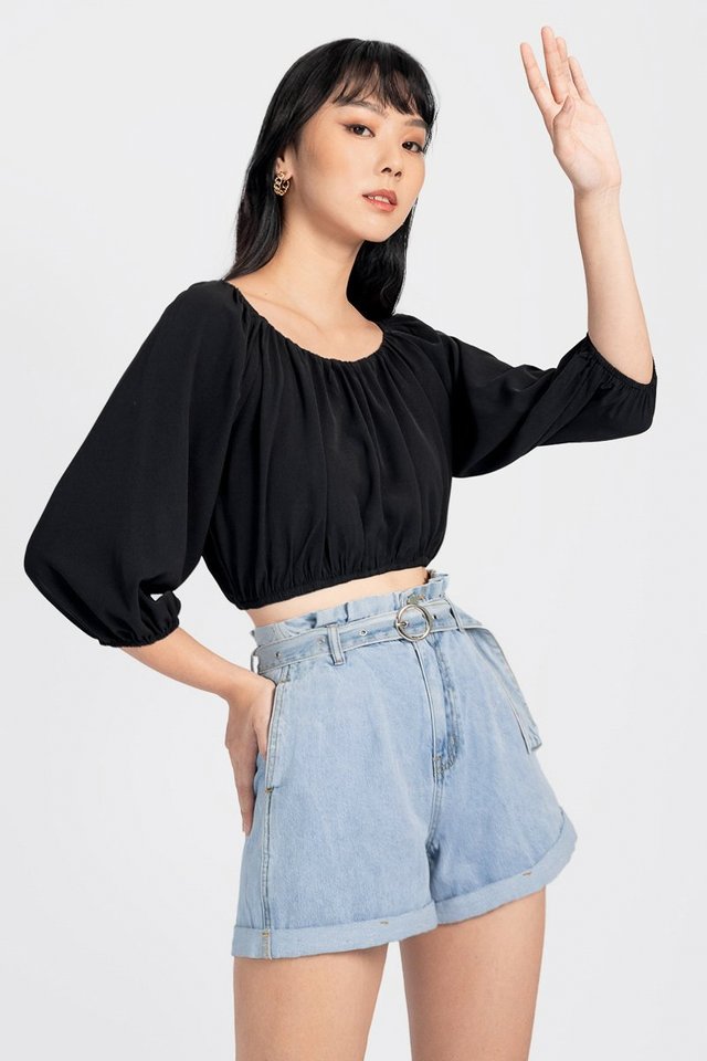 CONSTANCE 2-WAY DREAMY RUCHED TOP #MADEBYLOVET (BLACK)