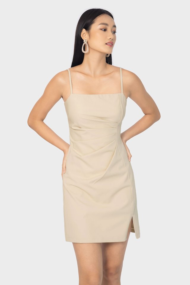 JEANNA RUCHED CAMI DRESS #MADEBYLOVET (SAND)