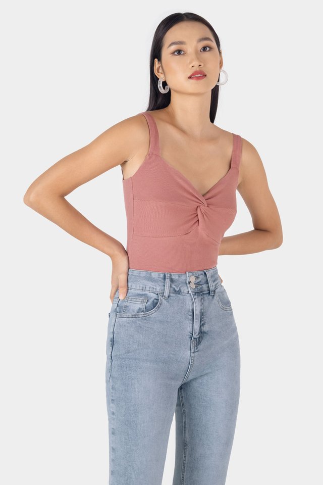 MAE TWIST KNOT RIBBED TOP #MADEBYLOVET (SUNSET ROSE)