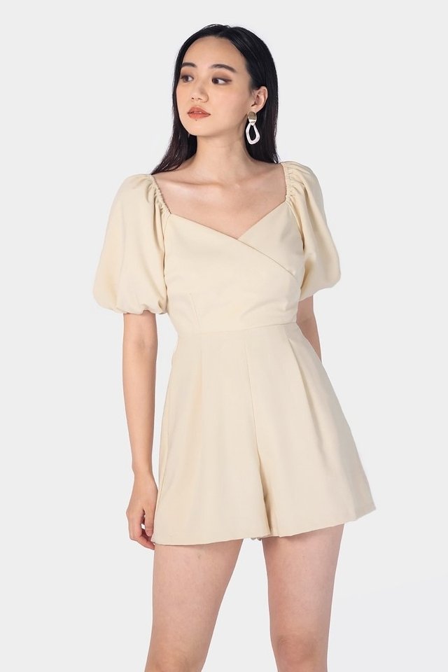 VIONA BUBBLE SLEEVE ROMPER #MADEBYLOVET (CREME SAND)