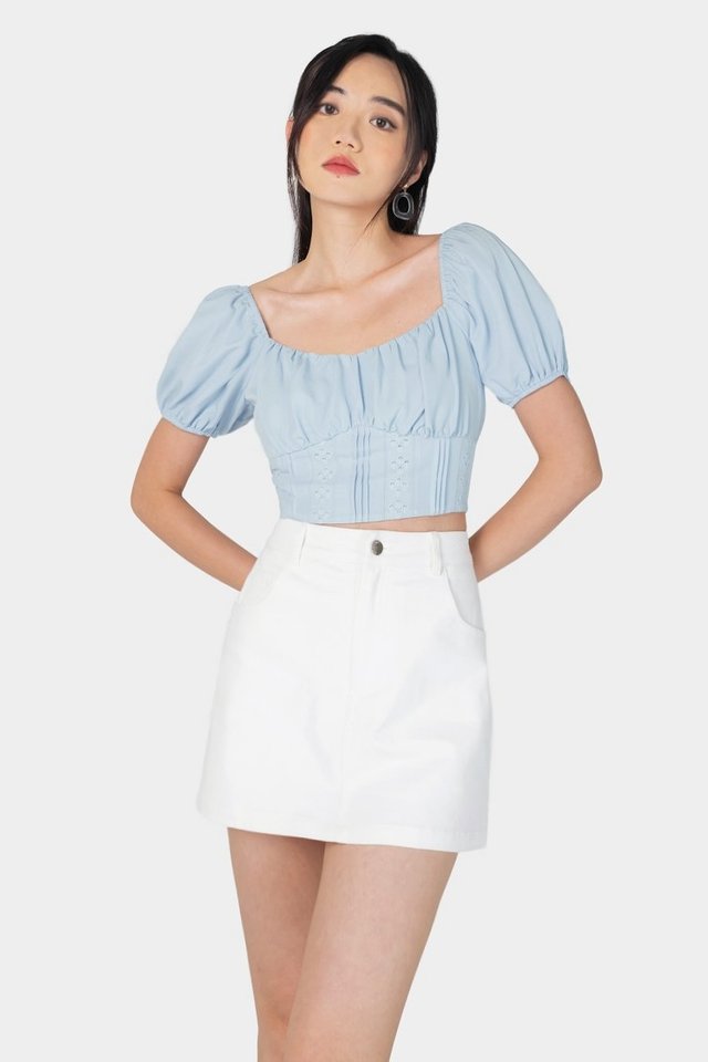 KYRA 2-WAY RUCHED EYELET TOP #MADEBYLOVET (SERENE BLUE)