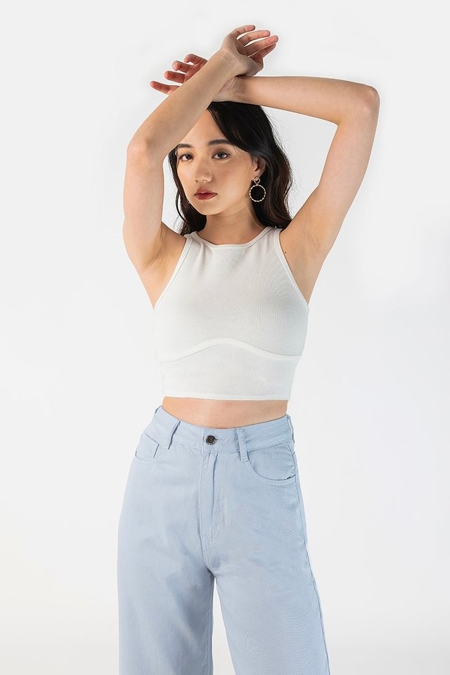 ASHLEY RIBBED CURVED TRIM CROP TOP #MADEBYLOVET (WHITE)