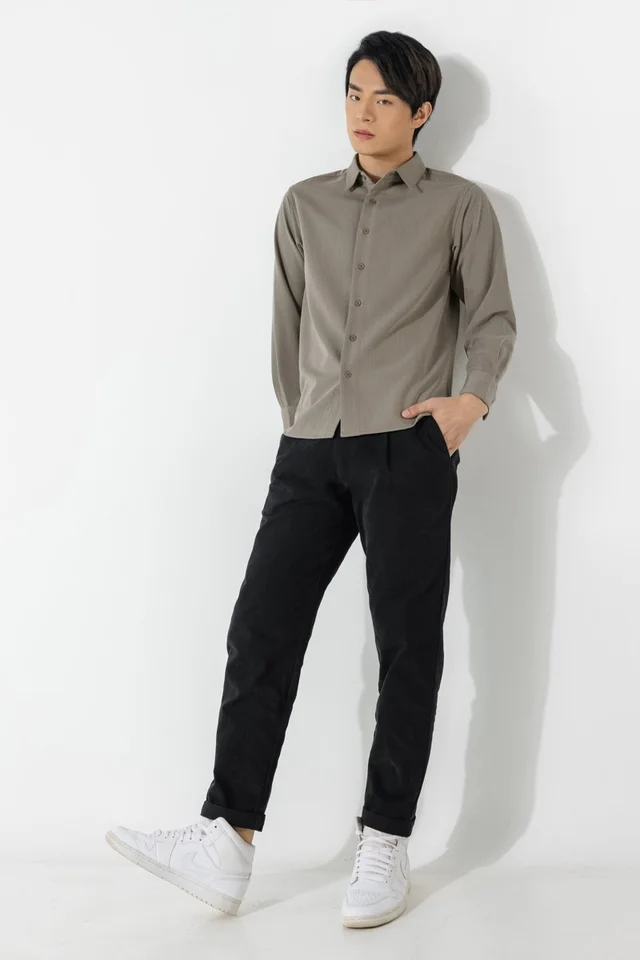 PIERRE LONG SLEEVED BUTTON SHIRT #MADEBYLOVET (TAUPE KHAKI)