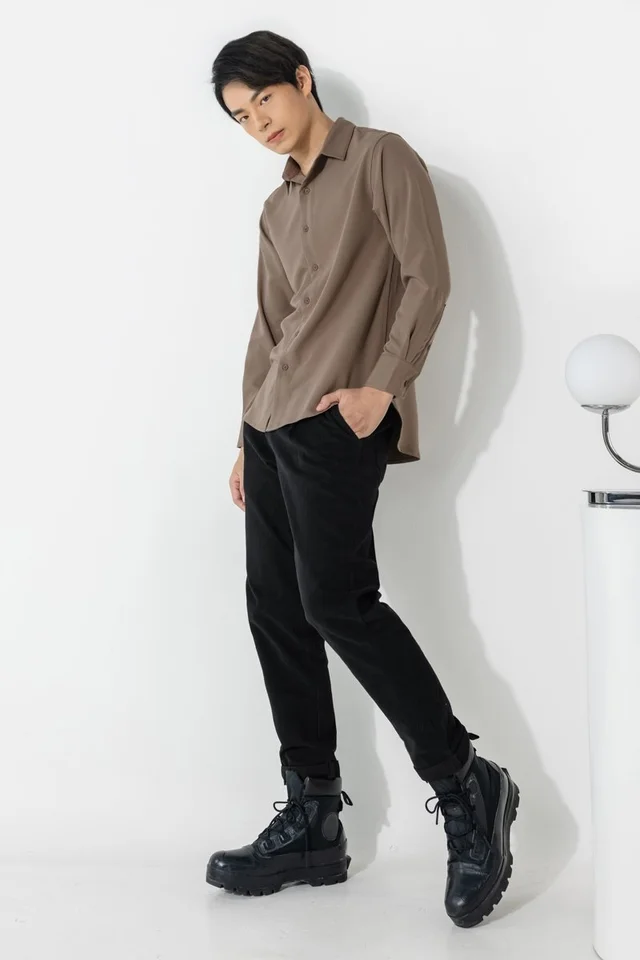 PIERRE LONG SLEEVED BUTTON SHIRT #MADEBYLOVET (COCOA)