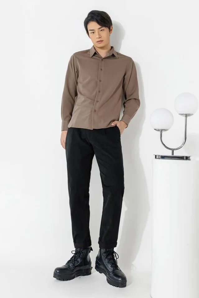 PIERRE LONG SLEEVED BUTTON SHIRT #MADEBYLOVET (COCOA)