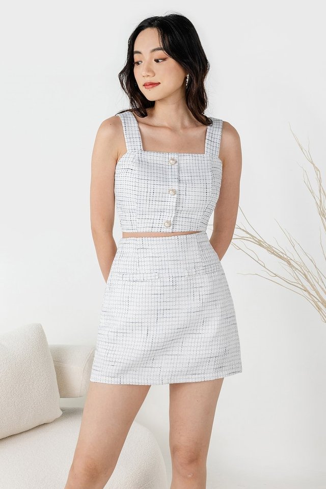 DIONNE SLEEVELESS TWEED BUTTON TOP #MADEBYLOVET (WHITE)