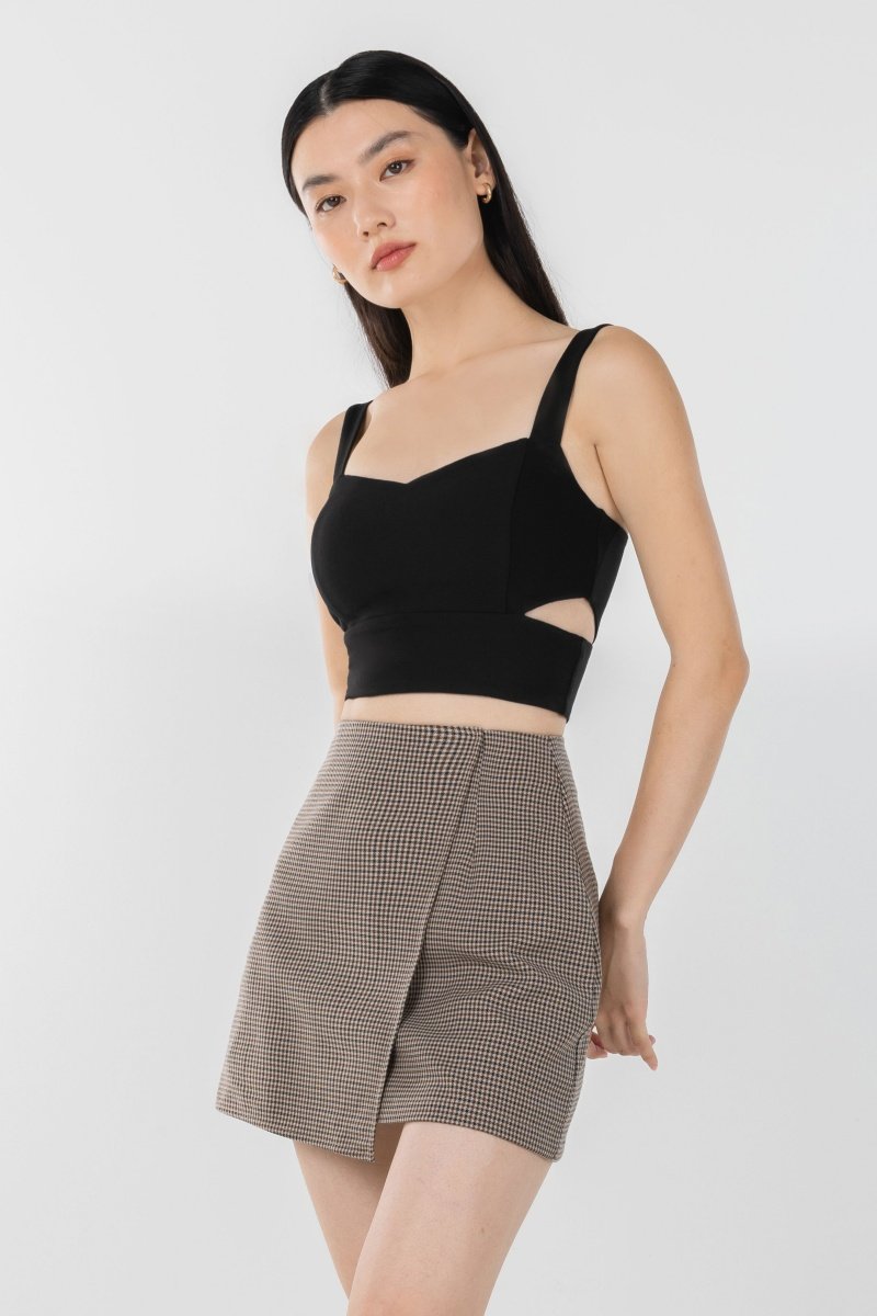 CASS SIDE CUT-OUT THICK STRAP PADDED CROP TOP #MADEBYLOVET (BLACK