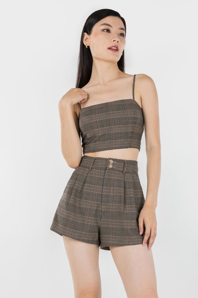 MADISON PATTERNED DOUBLE BUTTON PLEATED SHORTS #MADEBYLOVET (PLAID) 