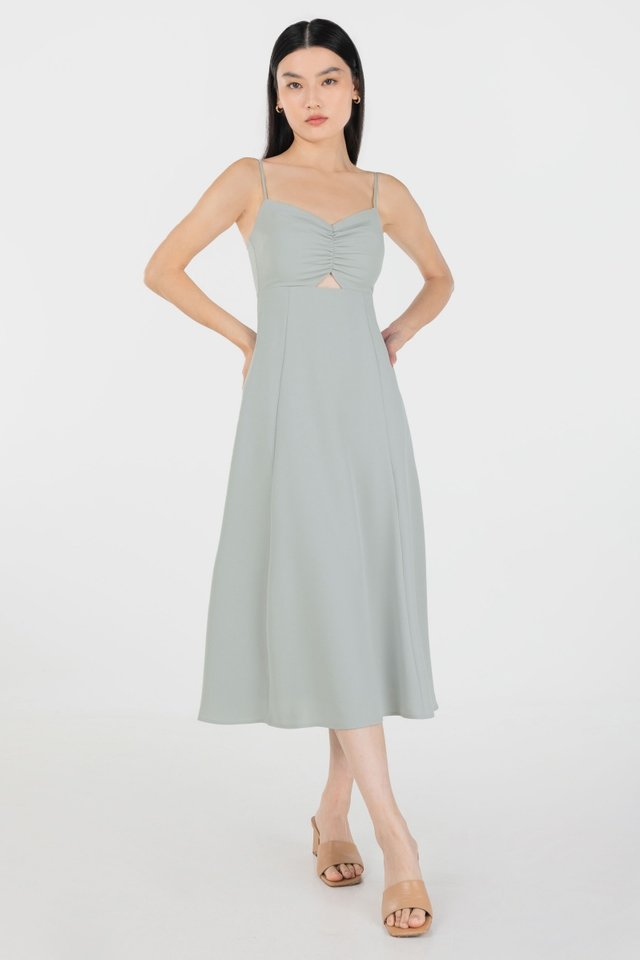 ALISON RUCHED CUT-OUT CAMI PADDED MIDAXI DRESS #MADEBYLOVET (SAGE)