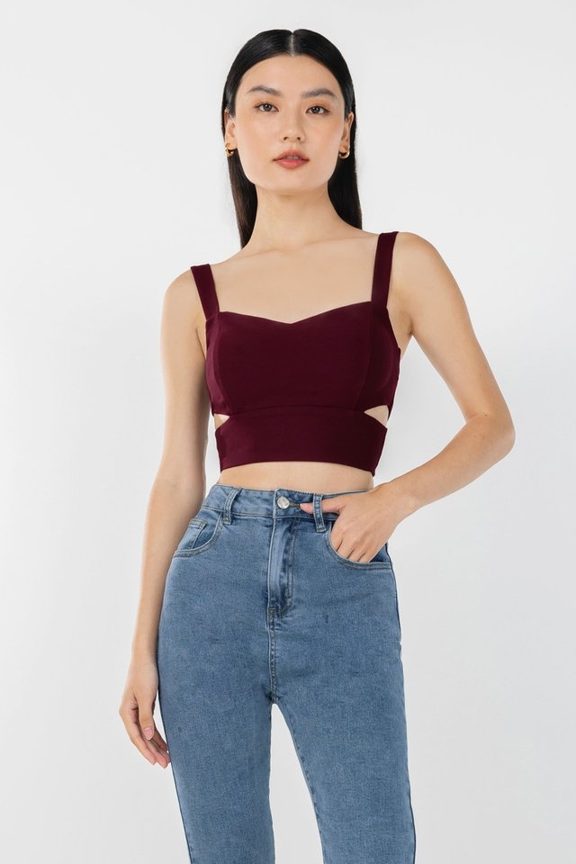 CASS SIDE CUT-OUT THICK STRAP PADDED CROP TOP #MADEBYLOVET (WINE)