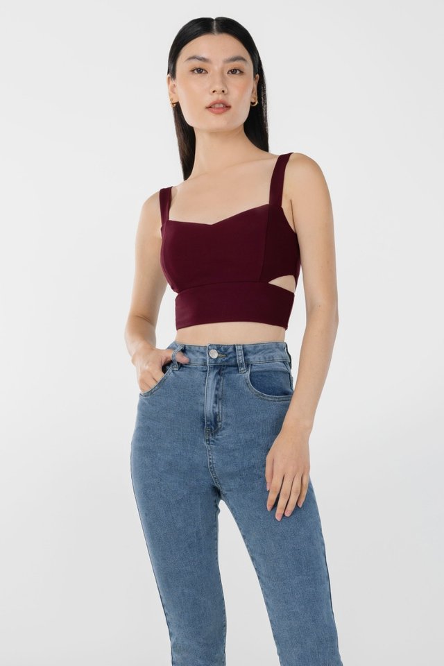 CASS SIDE CUT-OUT THICK STRAP PADDED CROP TOP #MADEBYLOVET (WINE)