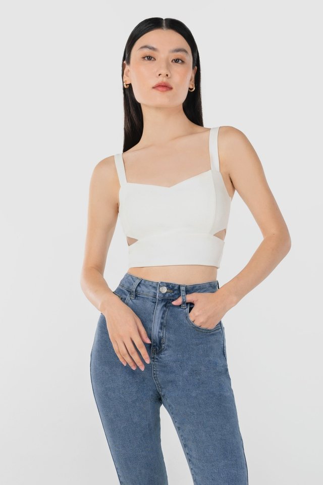 CASS SIDE CUT-OUT THICK STRAP PADDED CROP TOP #MADEBYLOVET (WHITE)