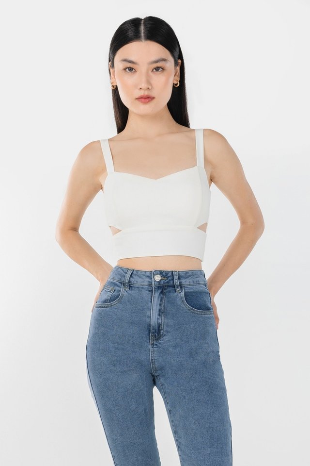 CASS SIDE CUT-OUT THICK STRAP PADDED CROP TOP #MADEBYLOVET (WHITE)