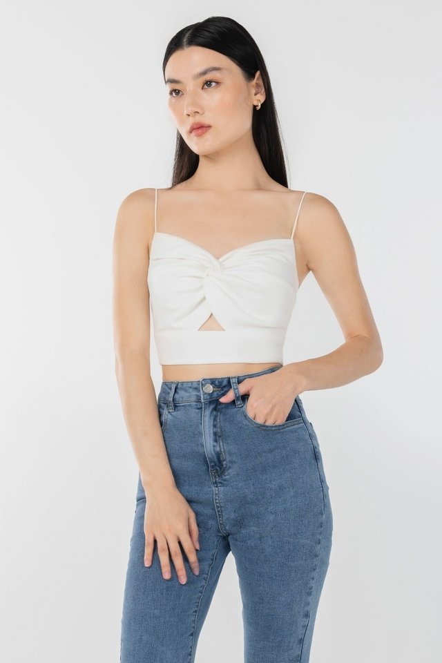 KATE TWIST KNOT CUT-OUT CAMI CROP TOP #MADEBYLOVET (WHITE)