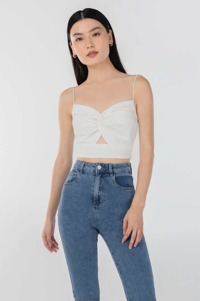 KATE TWIST KNOT CUT-OUT CAMI CROP TOP #MADEBYLOVET (WHITE)