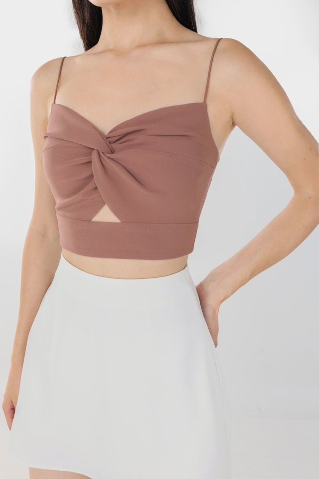 KATE TWIST KNOT CUT-OUT CAMI CROP TOP #MADEBYLOVET (ROSEWOOD)