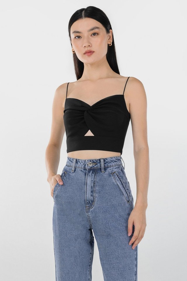 KATE TWIST KNOT CUT-OUT CAMI CROP TOP #MADEBYLOVET (BLACK)