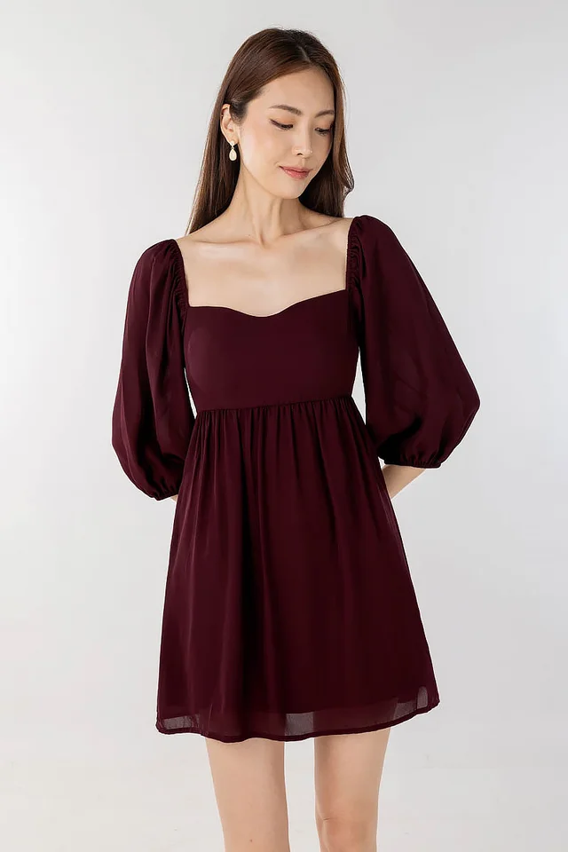 GRACIE SWEETHEART CHIFFON BABYDOLL DRESS #MADEBYLOVET (MAROON)