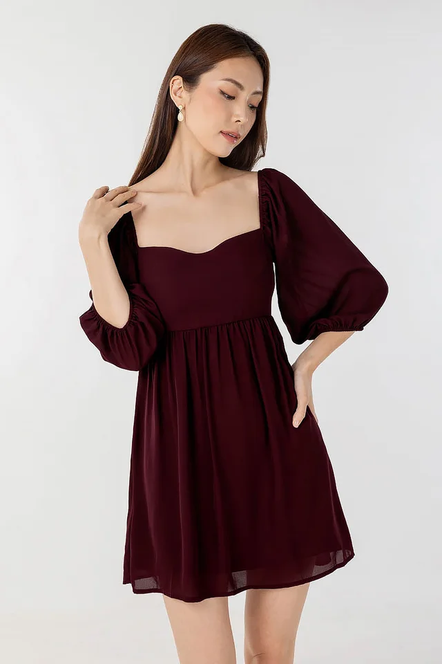 GRACIE SWEETHEART CHIFFON BABYDOLL DRESS #MADEBYLOVET (MAROON)