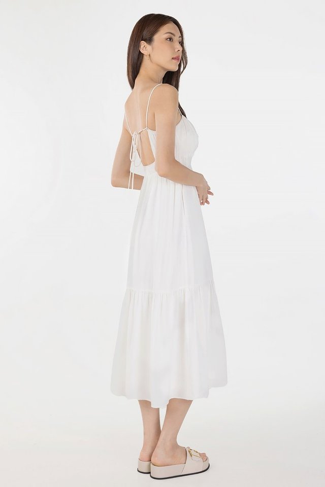 JULIET RUCHED TIE-BACK PADDED MAXI DRESS #MADEBYLOVET (WHITE)
