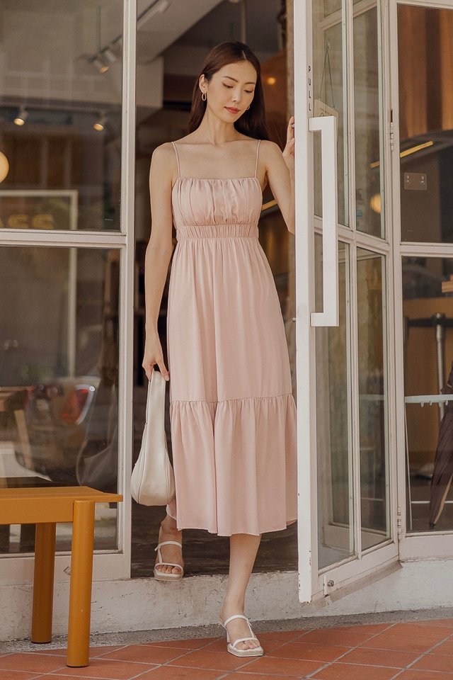 JULIET RUCHED TIE-BACK PADDED MAXI DRESS #MADEBYLOVET (SHELL PINK) *RESTOCKED*