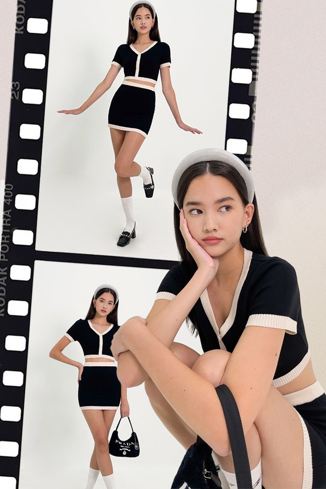 SABBY CONTRAST KNIT BUTTON TOP 2-PIECE SET #MADEBYLOVET (BLACK) *RESTOCKED*