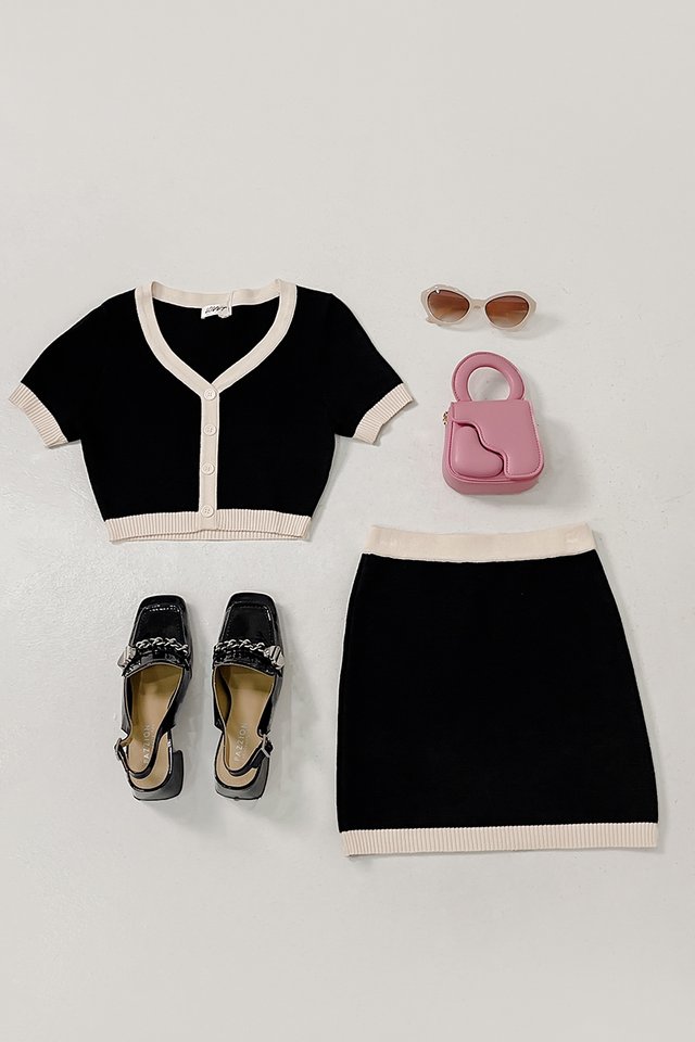 SABBY CONTRAST KNIT BUTTON TOP 2-PIECE SET #MADEBYLOVET (BLACK) *RESTOCKED*