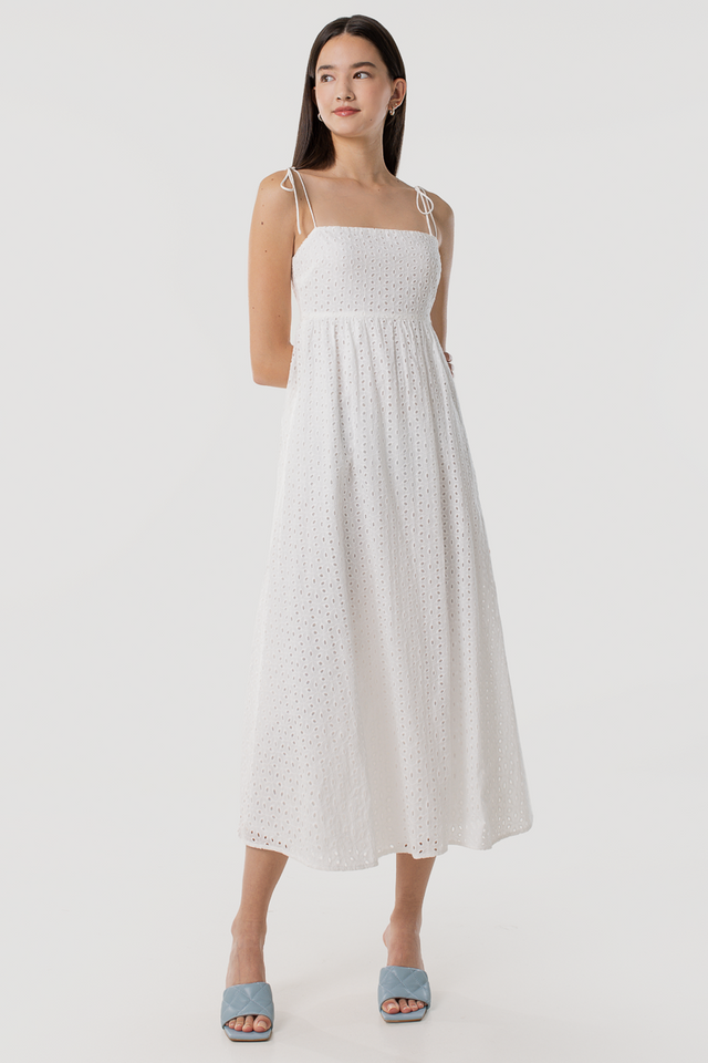 PRETTY IN EYELET TIE-STRING MAXI DRESS #MADEBYLOVET (WHITE)