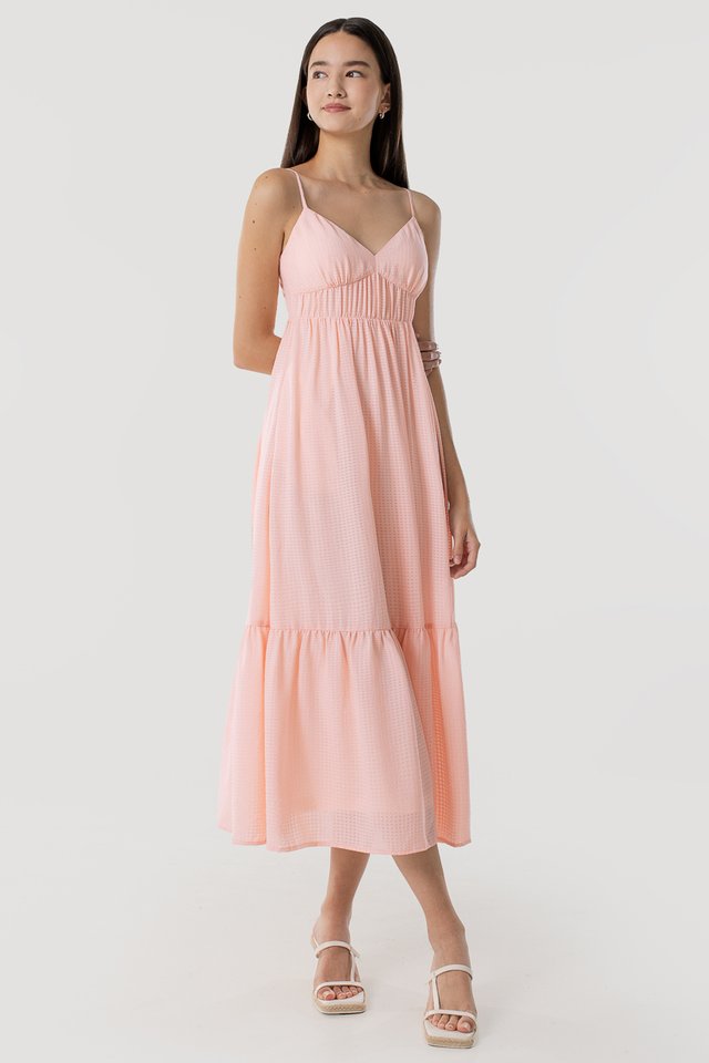 FALL FOR ME GINGHAM PADDED DROPWAIST MAXI DRESS #MADEBYLOVET (CREPE PINK)