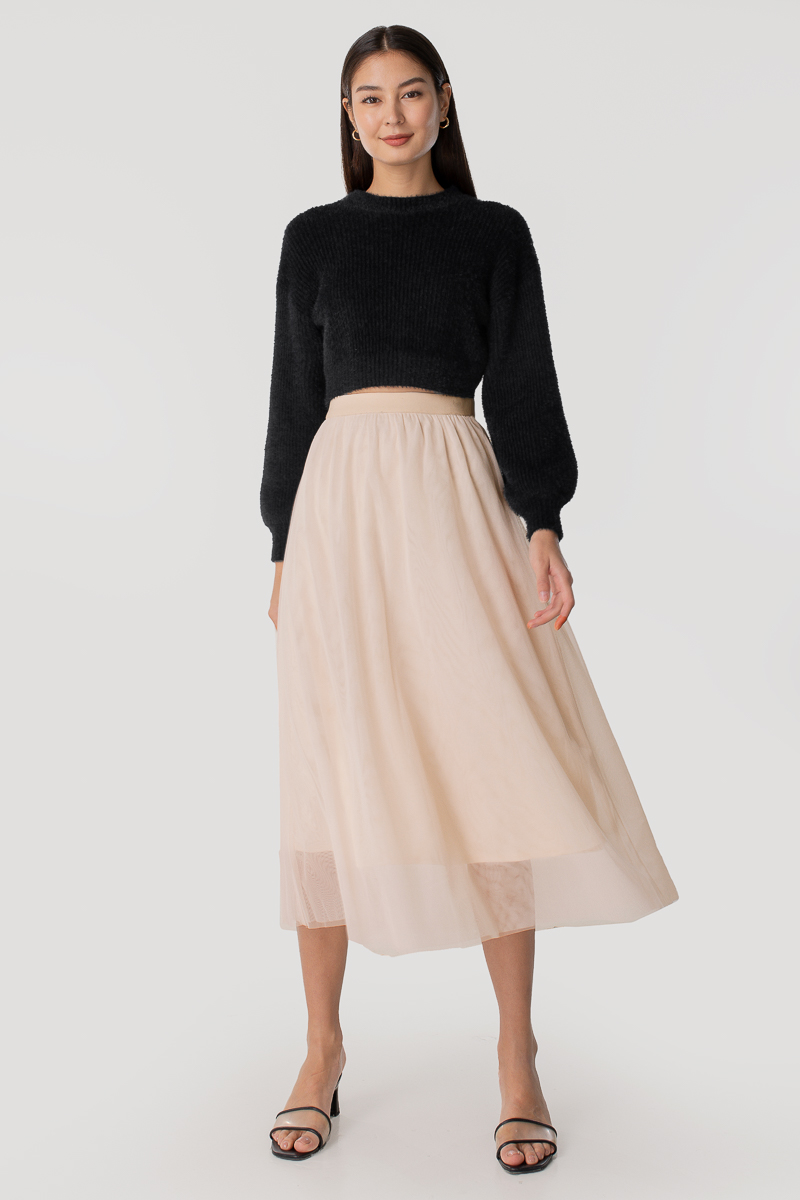 ESME MESH TULLE MIDAXI SKIRT MADEBYLOVET CHAMPAGNE