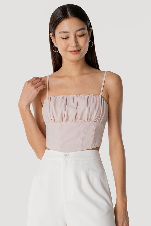 TATIANA CORSET RUCHED CURVED HEM TOP #MADEBYLOVET (LIGHT COTTON PINK)