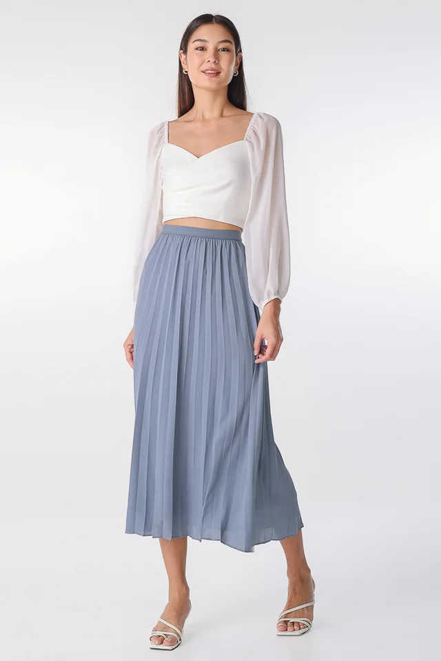 SHIRLEY PLEATED MIDAXI SKIRT (STONE BLUE)