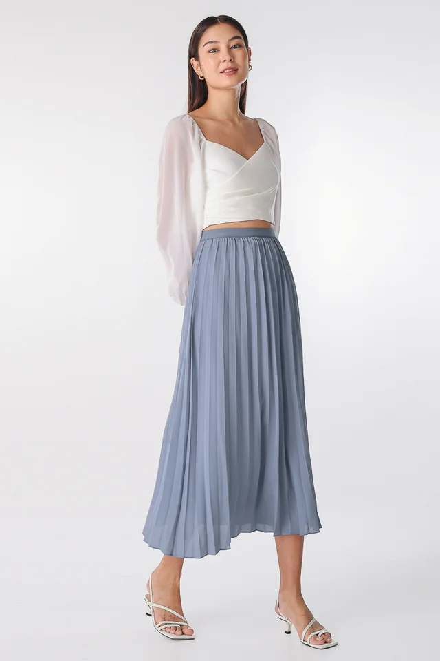 SHIRLEY PLEATED MIDAXI SKIRT (STONE BLUE)
