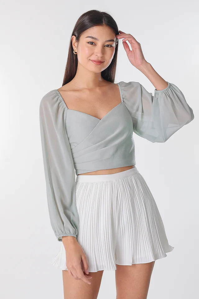 JOLIE WRAP SLEEVE TOP (DUST SAGE)