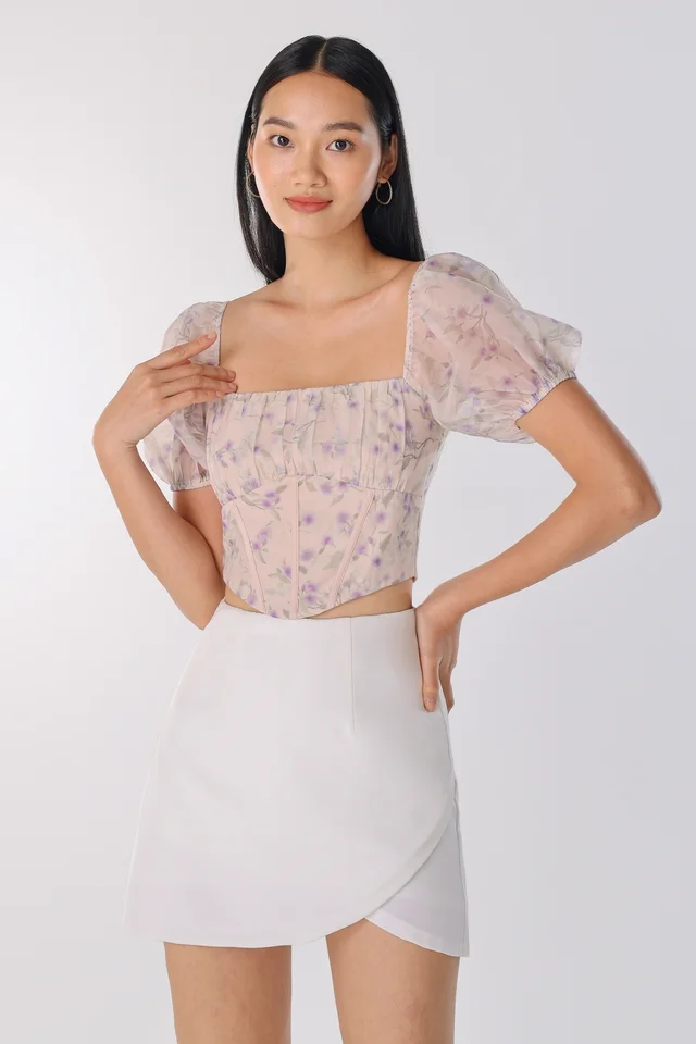 VIVIAN ORGANZA FLORAL CORSET TOP (CREAM)