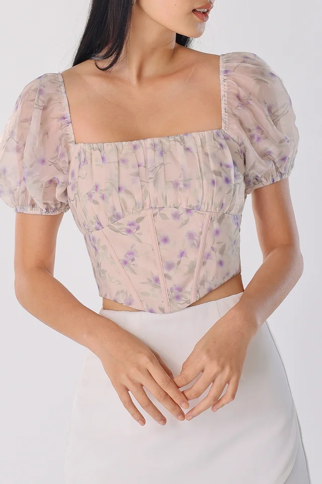 VIVIAN ORGANZA FLORAL CORSET TOP (CREAM)