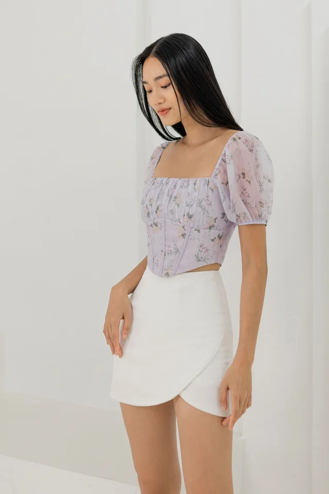 VIVIAN ORGANZA FLORAL CORSET TOP (LAVENDER)