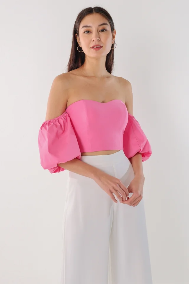 ALENA DETACHABLE SLEEVE TUBE TOP (HOT PINK)
