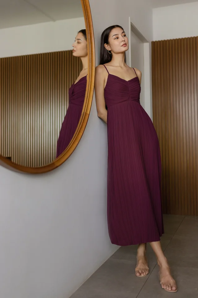 LANA PLEATED CHIFFON MAXI (BURGUNDY)