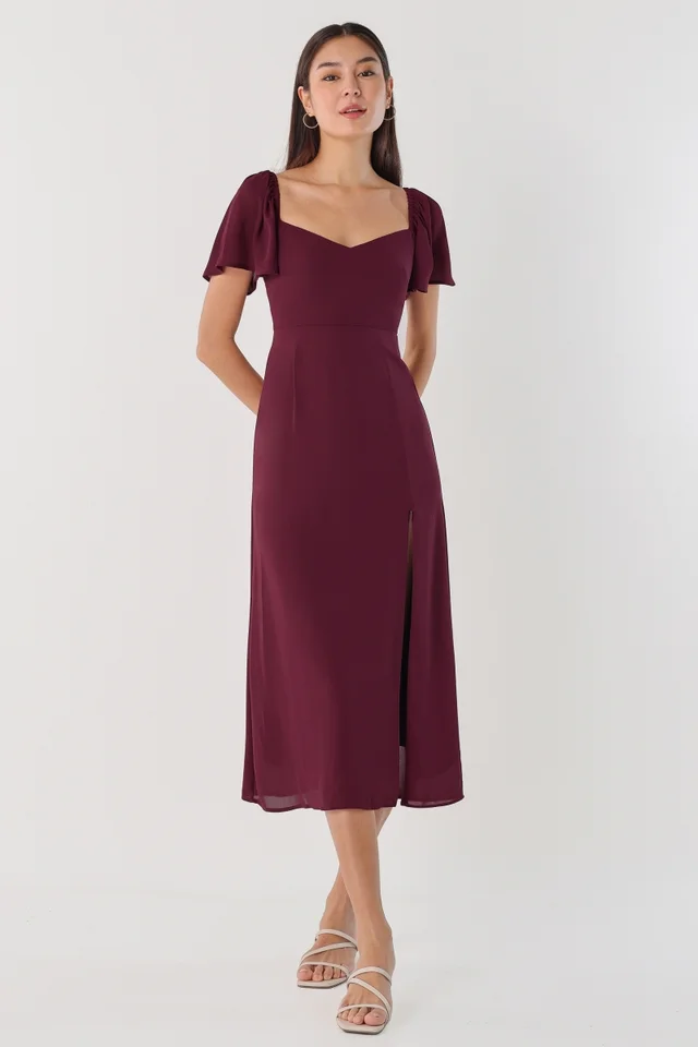 SILVIE CHIFFON MIDAXI DRESS (WINE)