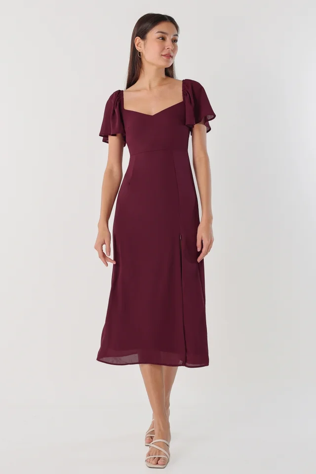 SILVIE CHIFFON MIDAXI DRESS (WINE)